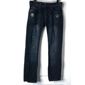 Mens Jeans size 30/32 darkwash blue Rue 21 patches